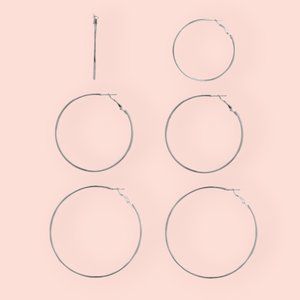 3 Pairs Silver-tone Assorted Hoop Earrings